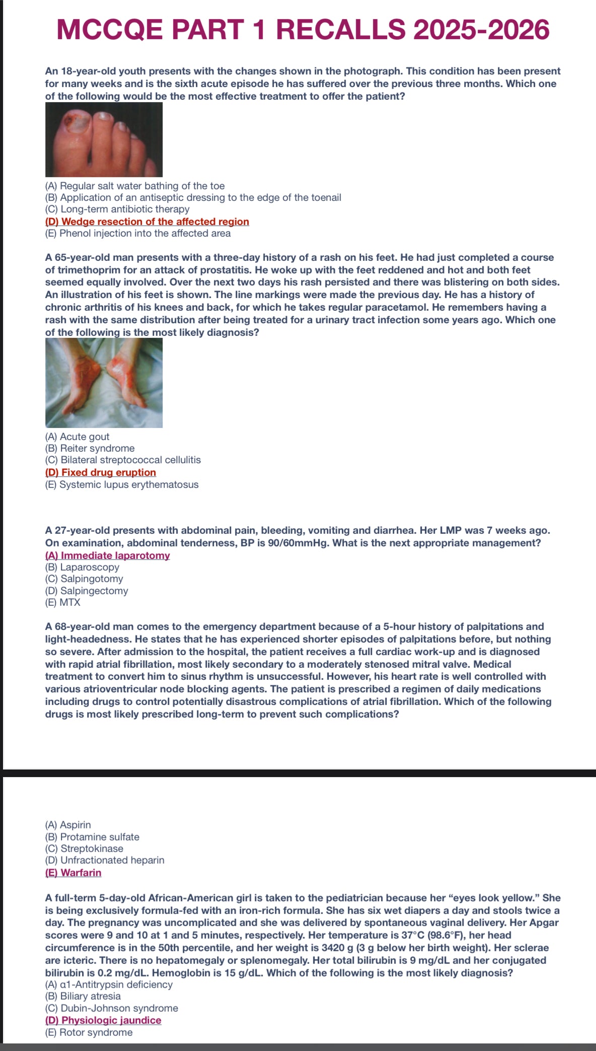 MCCQE Part 1 Recalls / Past Papers / Past Exams 2025–2026 [All Subjects Covered – Latest & Up-to-Date]