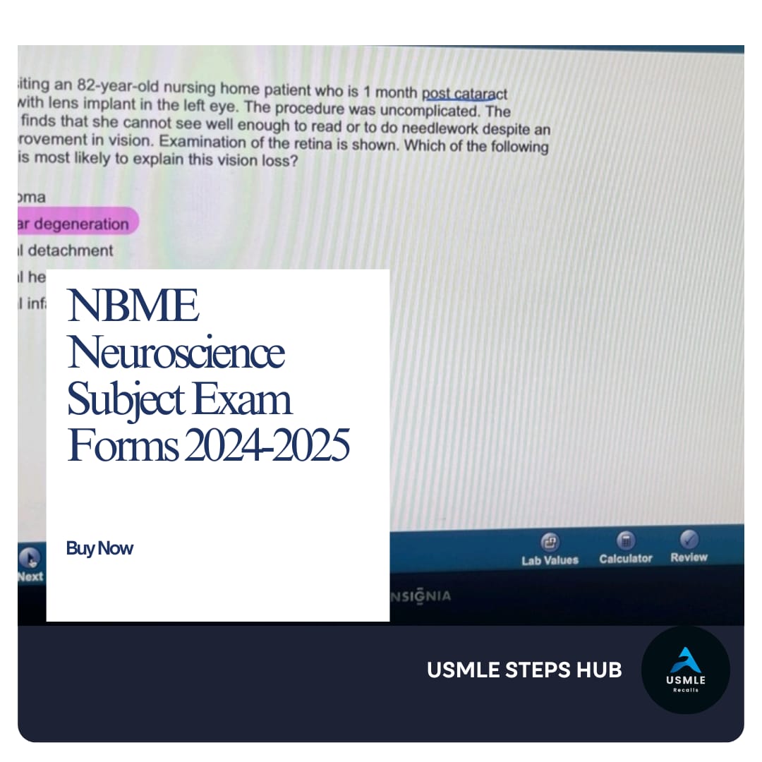 NBME Neuroscience Subject Exam - Recalls/Real Exam Package 2024-2025